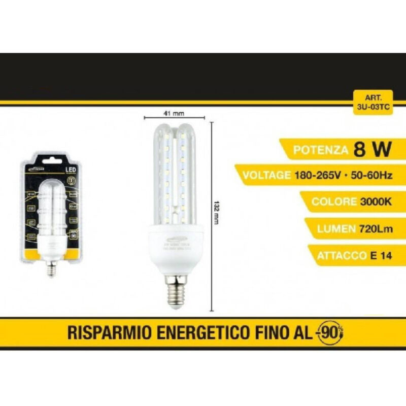 foto del prodotto trade shop traesio lampadina led 3u e14 8 w luce fredda 6500k naturale 4000k calda 3000k 48d 3u03t bianco caldo 
