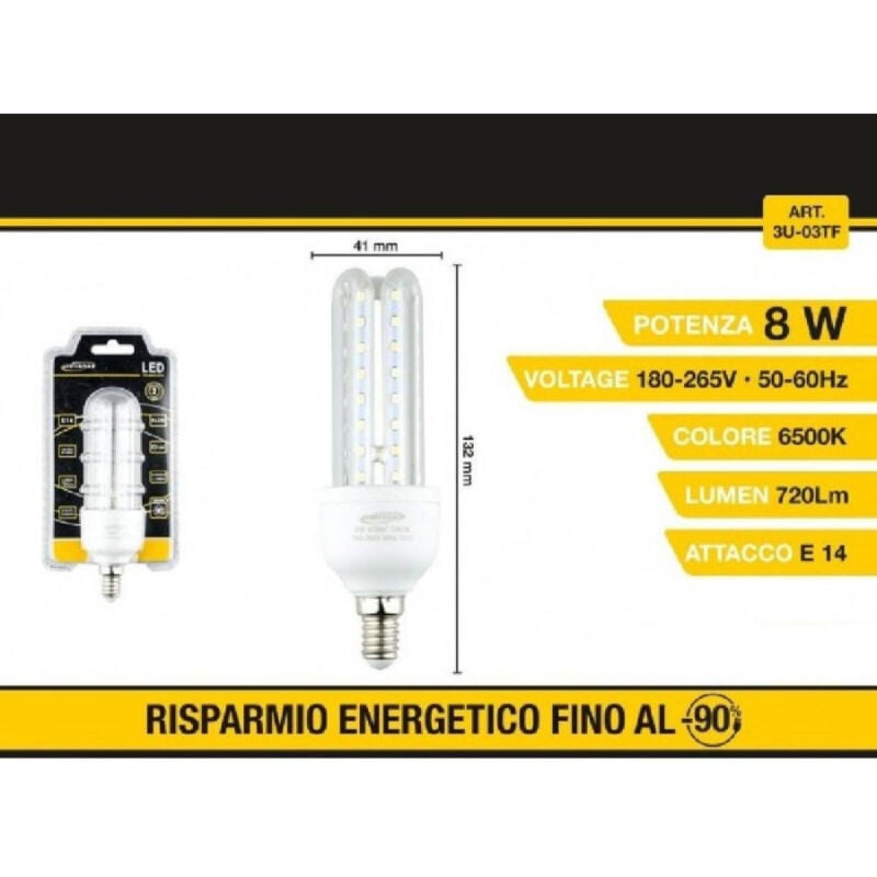 foto del prodotto trade shop traesio lampadina led 3u e14 8 w luce fredda 6500k naturale 4000k calda 3000k 48d 3u03t bianco freddo 