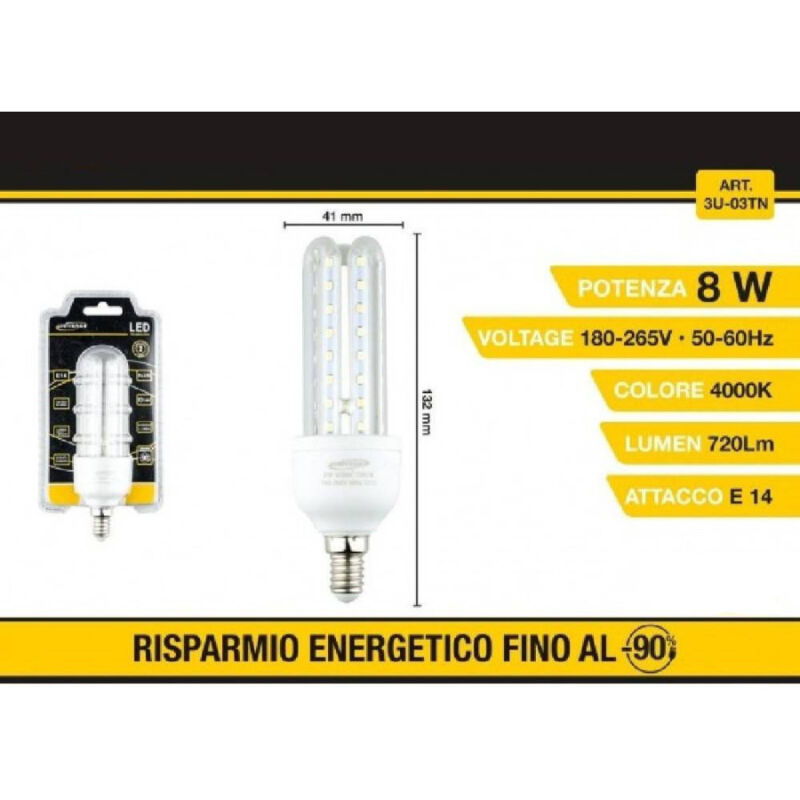 foto del prodotto trade shop traesio lampadina led 3u e14 8 w luce fredda 6500k naturale 4000k calda 3000k 48d 3u03t bianco naturale 