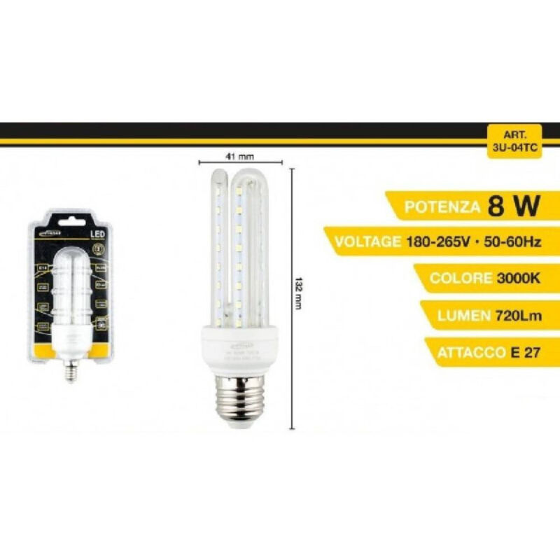 foto del prodotto trade shop traesio lampadina led 3u e27 8w luce fredda 6500k naturale 4000k calda 3000k 48d 3u04t bianco caldo 