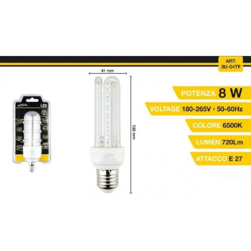 foto del prodotto trade shop traesio lampadina led 3u e27 8w luce fredda 6500k naturale 4000k calda 3000k 48d 3u04t bianco freddo 