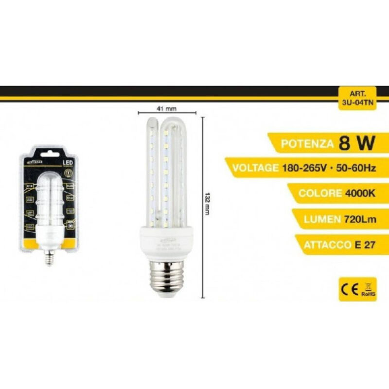 foto del prodotto trade shop traesio lampadina led 3u e27 8w luce fredda 6500k naturale 4000k calda 3000k 48d 3u04t bianco naturale 