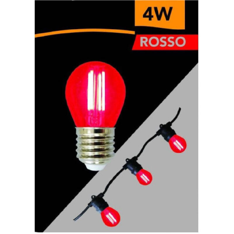 foto del prodotto trade shop traesio lampadina led a filamento g45 attacco e27 4w a globo luce colorata rosso g45a tr 