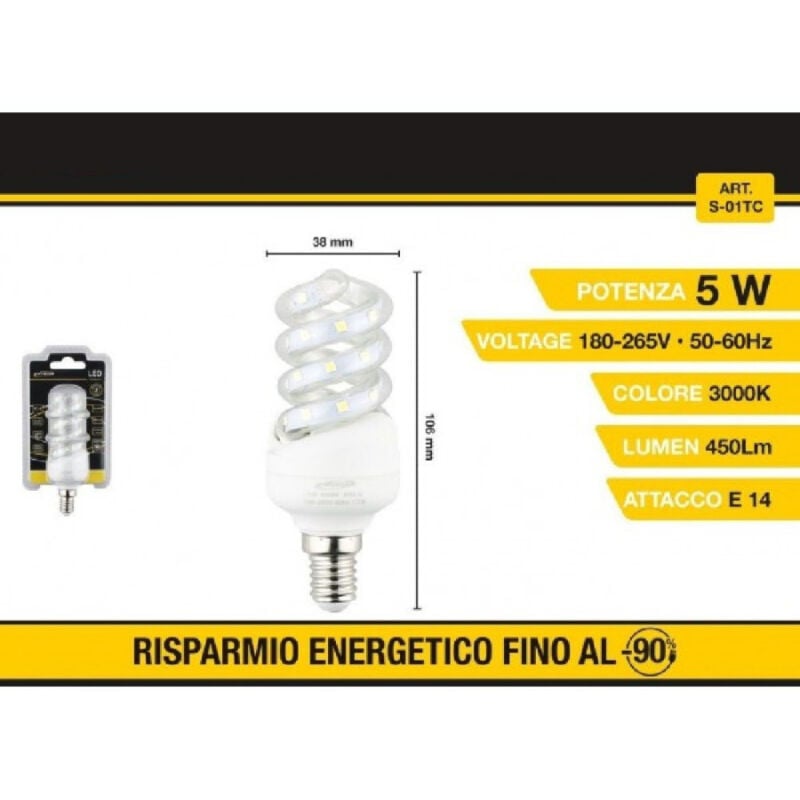 foto del prodotto trade shop traesio lampadina led a spirale e14 5 w luce bianca fredda calda naturale 28d s 01t bianco caldo 