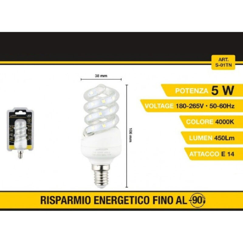 foto del prodotto trade shop traesio lampadina led a spirale e14 5 w luce bianca fredda calda naturale 28d s 01t bianco naturale 