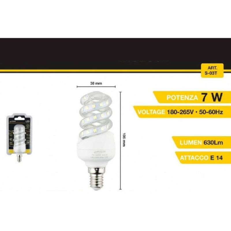 foto del prodotto trade shop traesio lampadina led a spirale e14 7 w 40d luce bianca fredda calda naturale s 03t bianco naturale 