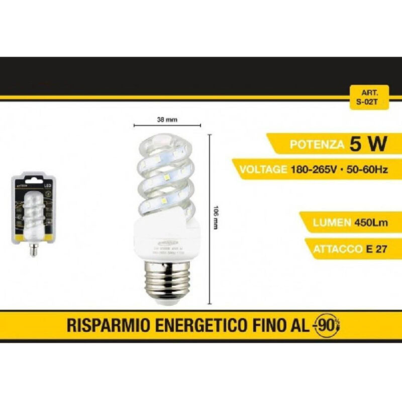foto del prodotto trade shop traesio lampadina led a spirale e27 5 w luce bianca fredda calda naturale 28d s 02t bianco naturale 