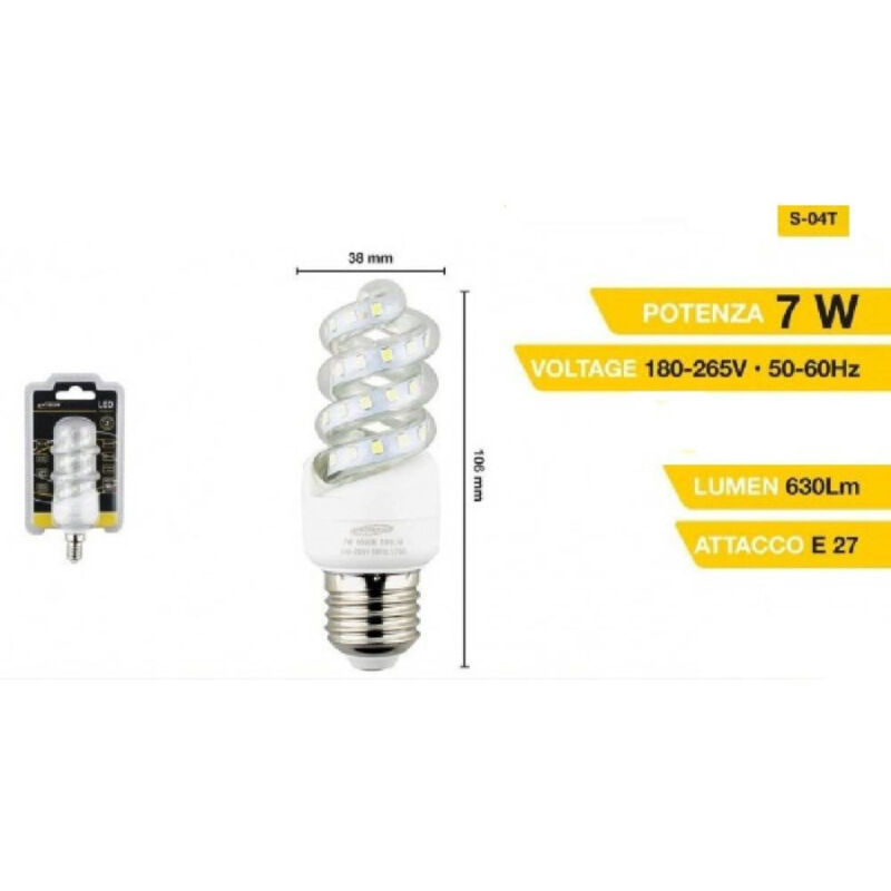foto del prodotto trade shop traesio lampadina led e27 7 w a spirale luce bianca fredda calda naturale 40d s 04t bianco naturale 