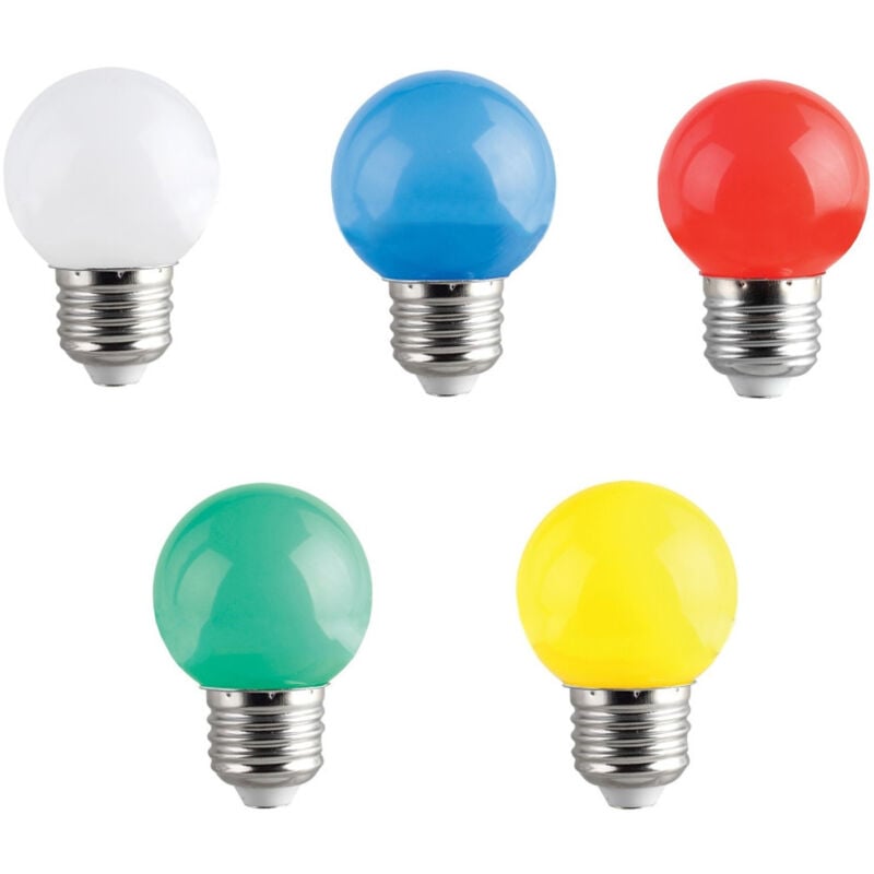 foto del prodotto trade shop traesio lampadina led e27 mini globo 220v colore verde blu viola bianco caldo freddo 2w blu 
