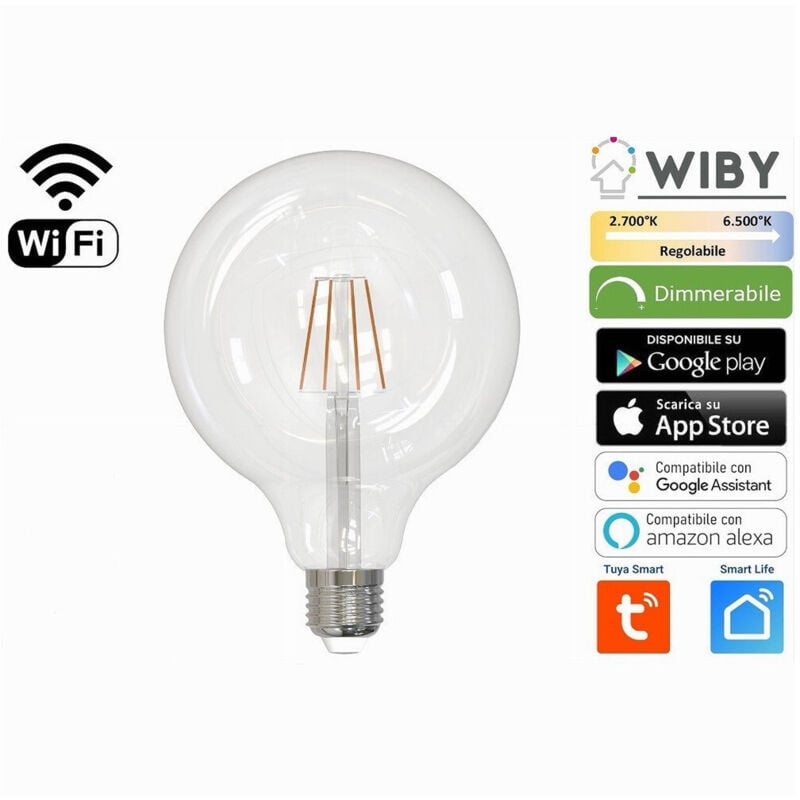 foto del prodotto trade shop traesio - lampadina led g125 e27 a filamento 7watt wifi dimmerabile colore luce regolabile -