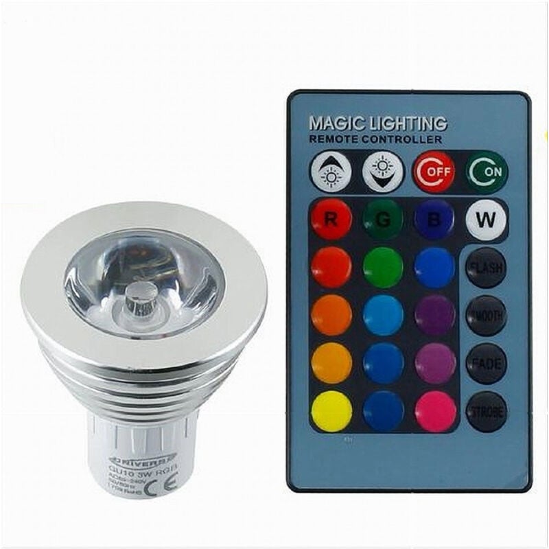 foto del prodotto trade shop traesio lampadina led gu10 3w faretto spotlight rgb con telecomando cromoterapia gu10 rgb 