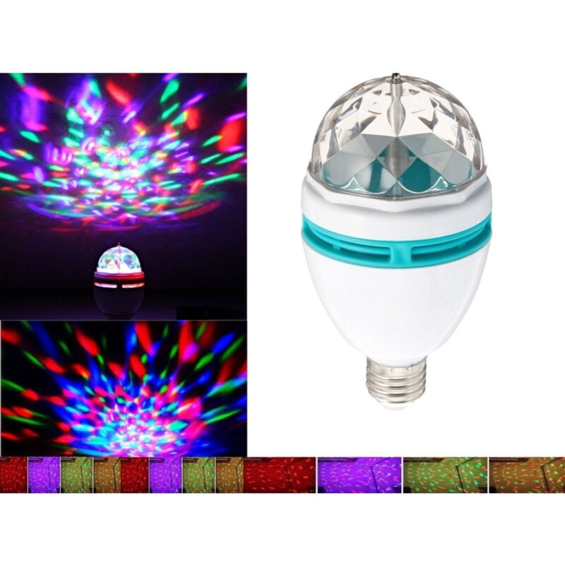 foto del prodotto trade shop traesio lampadina led rgb multicolor attacco e27 luce led colora rotante 3watt 3w 