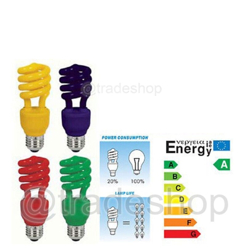 foto del prodotto trade shop traesio lampadina risparmio energetico colorata 13w blu rossa gialla verde e14 e27 giallo e14 