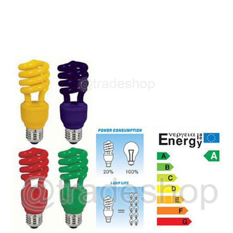 foto del prodotto trade shop traesio lampadina risparmio energetico colorata 13w blu rossa gialla verde e14 e27 rosso e14 
