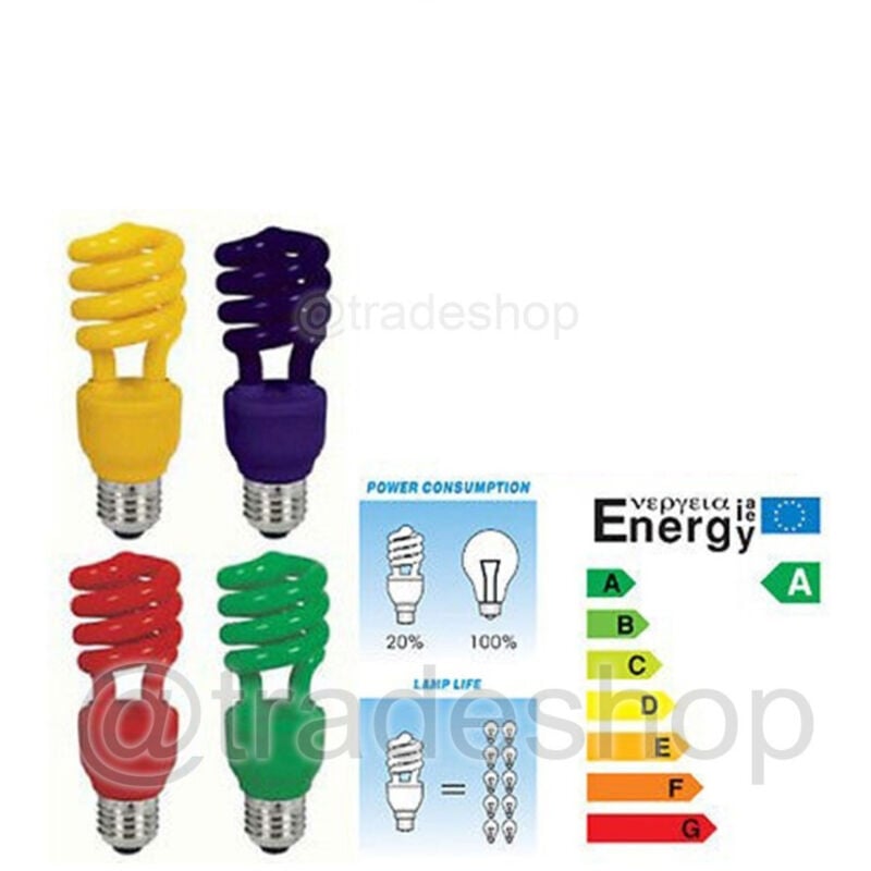 foto del prodotto trade shop traesio lampadina risparmio energetico colorata 13w blu rossa gialla verde e14 e27 rosso e27 