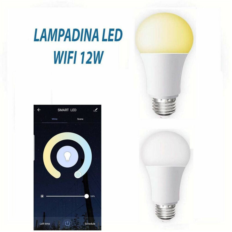 foto del prodotto trade shop traesio lampadina smart led wifi e27 12w 2700k 6400k dimmerabile ios android alexa google 