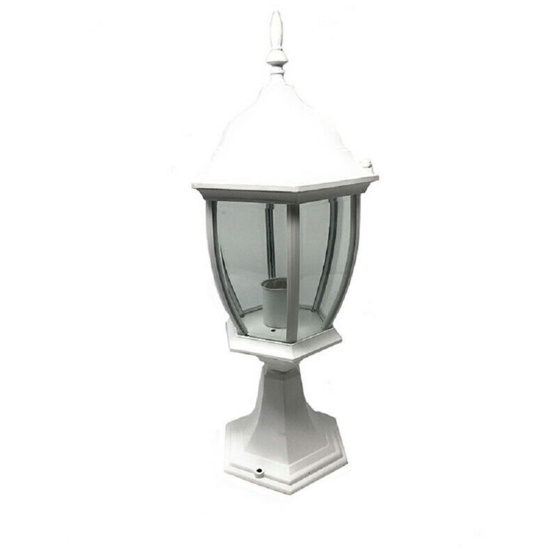 foto del prodotto trade shop traesio lampione da giardino 48cm lanterna in vetro e27 luce da esterno alluminio es45 bianco