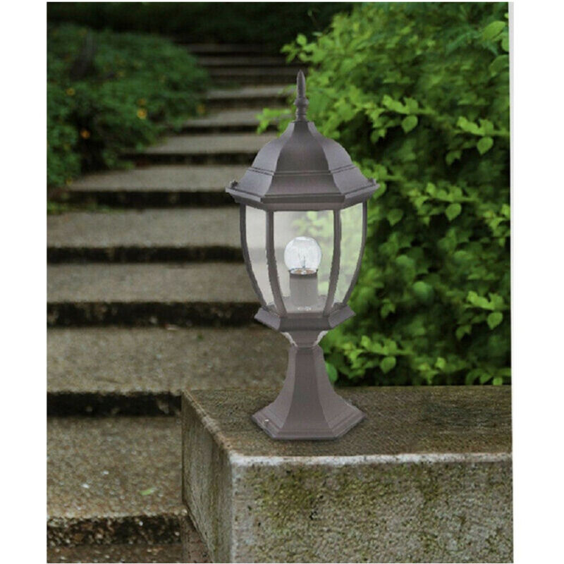 foto del prodotto trade shop traesio lampione da giardino 48cm lanterna in vetro e27 luce da esterno alluminio es45 grigio
