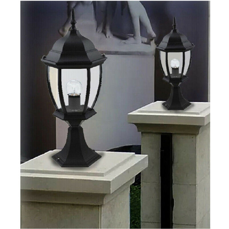 foto del prodotto trade shop traesio lampione da giardino 48cm lanterna in vetro e27 luce da esterno alluminio es45 nero