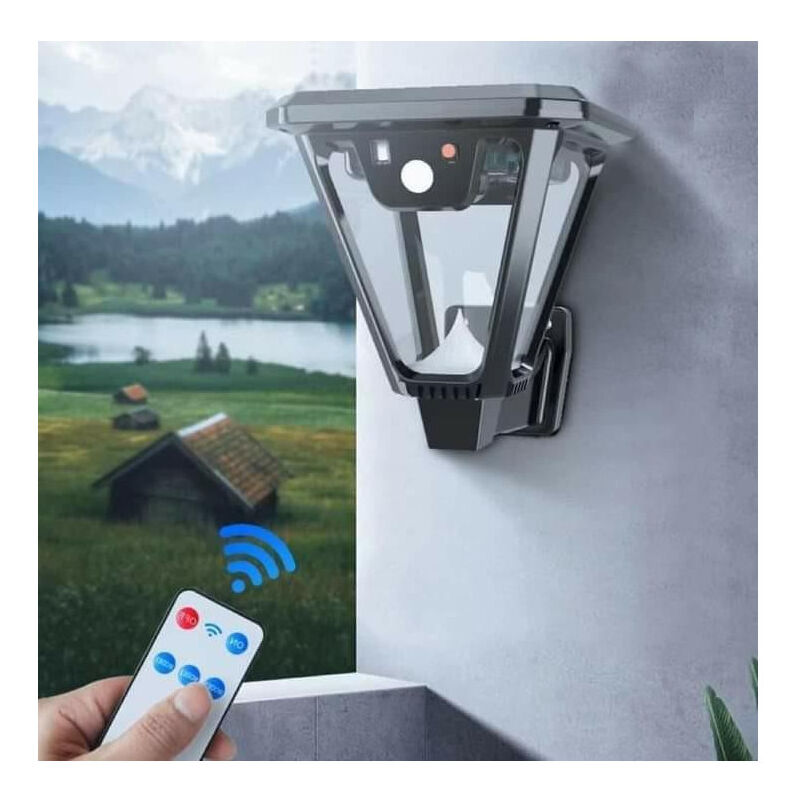foto del prodotto trade shop traesio lampione lampada luce solare giardino a led su picchetto con telecomando sensore 