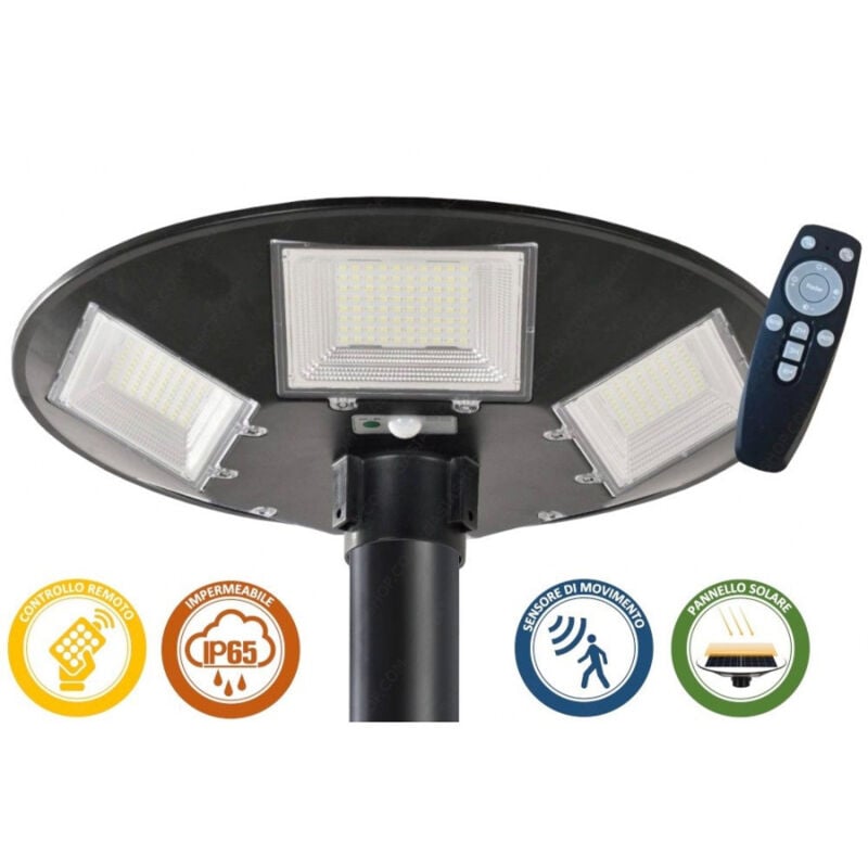 foto del prodotto trade shop traesio lampione led con pannello energia solare 200 w ip65 sensore movimento so gd 200w 