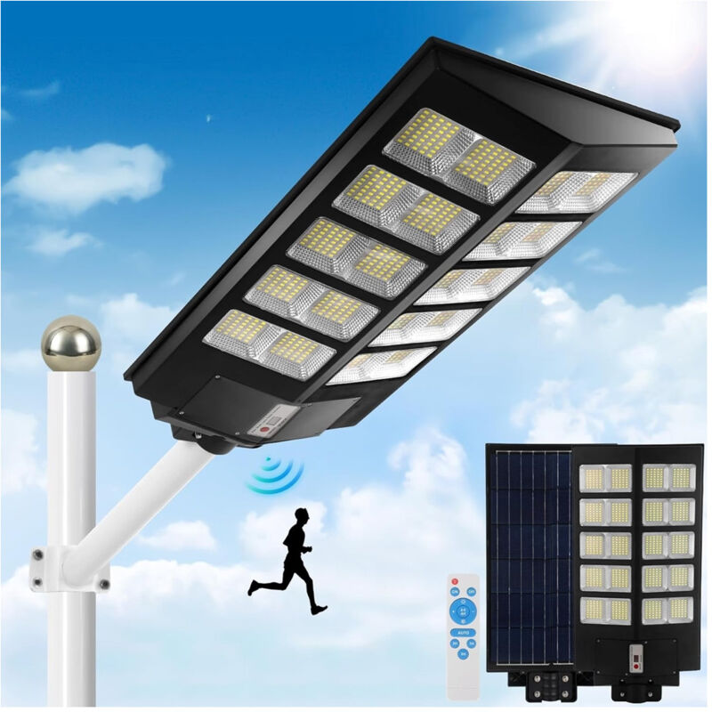 foto del prodotto trade shop traesio lampione solare led luce 6500k 800led sensore movimento infrarossi impermeabile ip67 