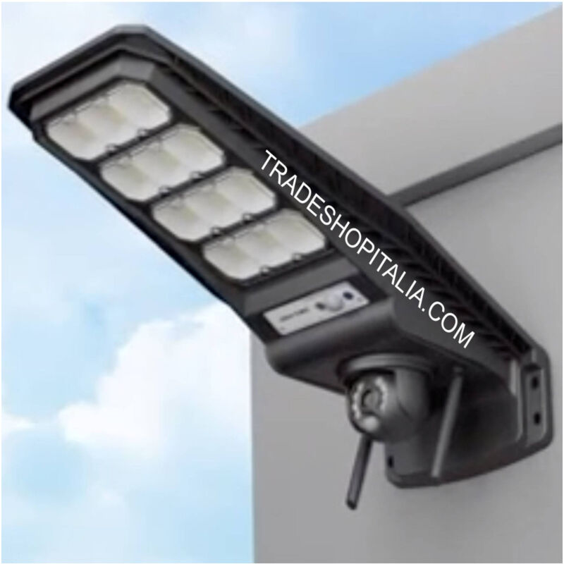 foto del prodotto trade shop traesio lampione solare sensore di movimento e telecomando con telecamera ip integrata 