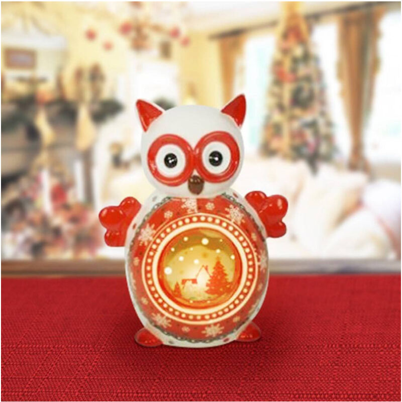 foto del prodotto trade shop traesio lanterna ceramica gufo con candela elettrica 14 cm decorazioni natalizie 