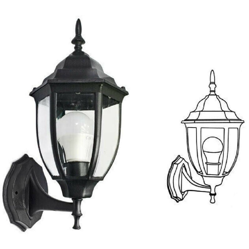 foto del prodotto trade shop traesio lanterna da giardino antica lampada parete applique da esterno a muro retr es09 nero
