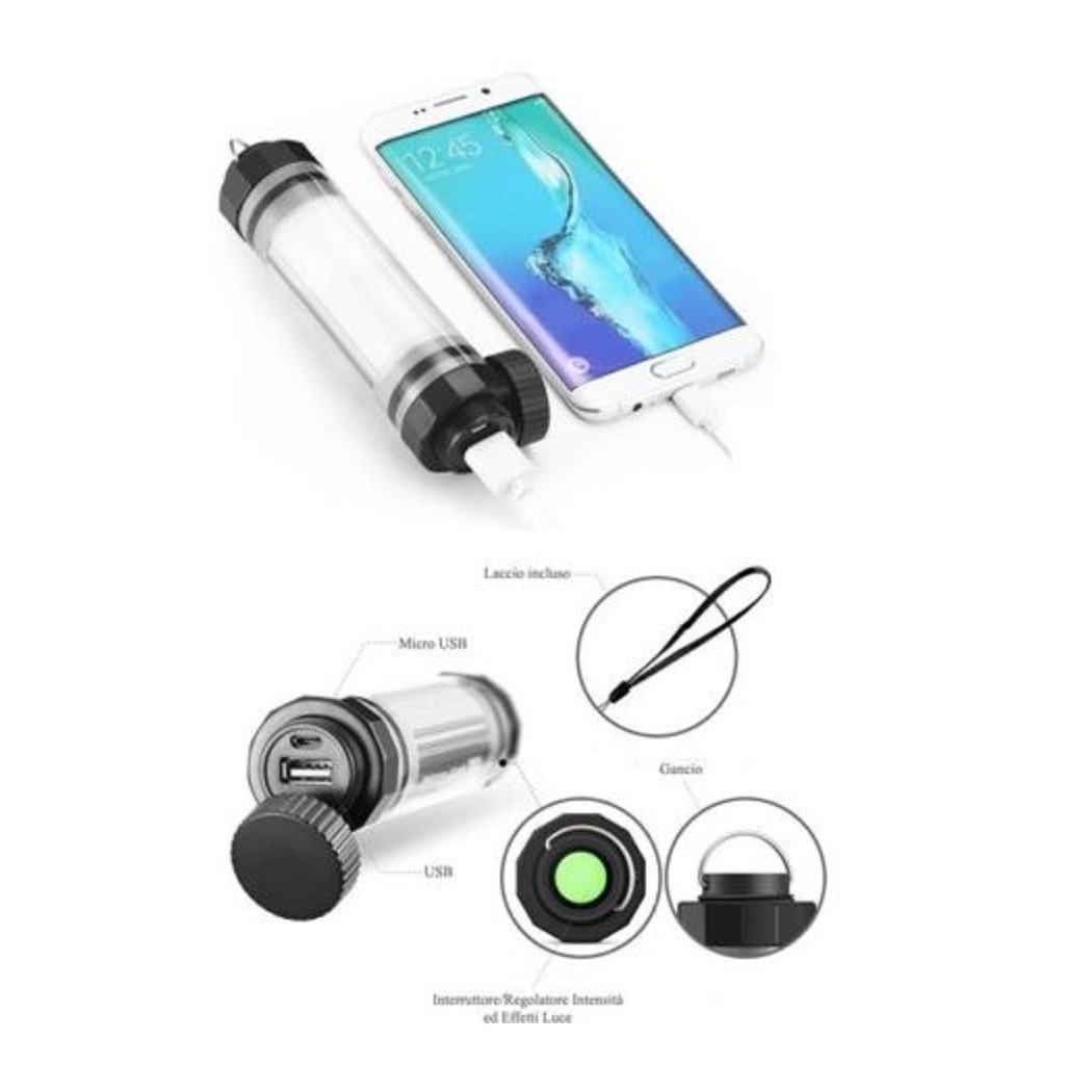 foto del prodotto trade shop traesio lanterna led torcia portatile lampada 5200mah emergenza ricaricabile usb powerbank 