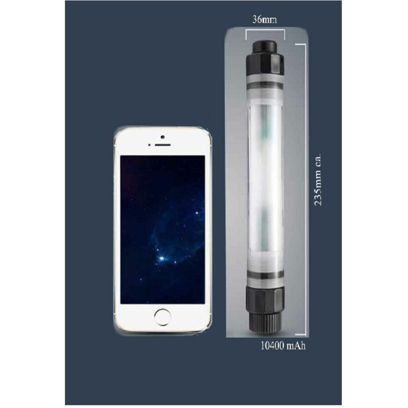 foto del prodotto trade shop traesio lanterna led torcia portatile lampada emergenza ricaricabile usb powerbank 10400mah 