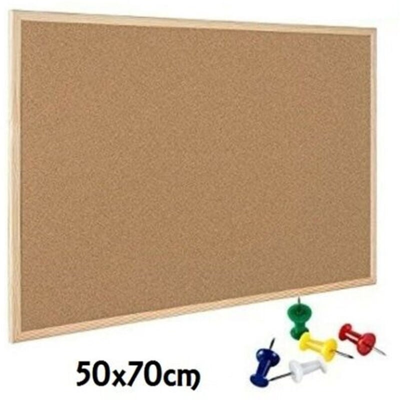 foto del prodotto trade shop traesio - lavagna bacheca in sughero con cornice in legno 50x70cm appunti foto + spilli -