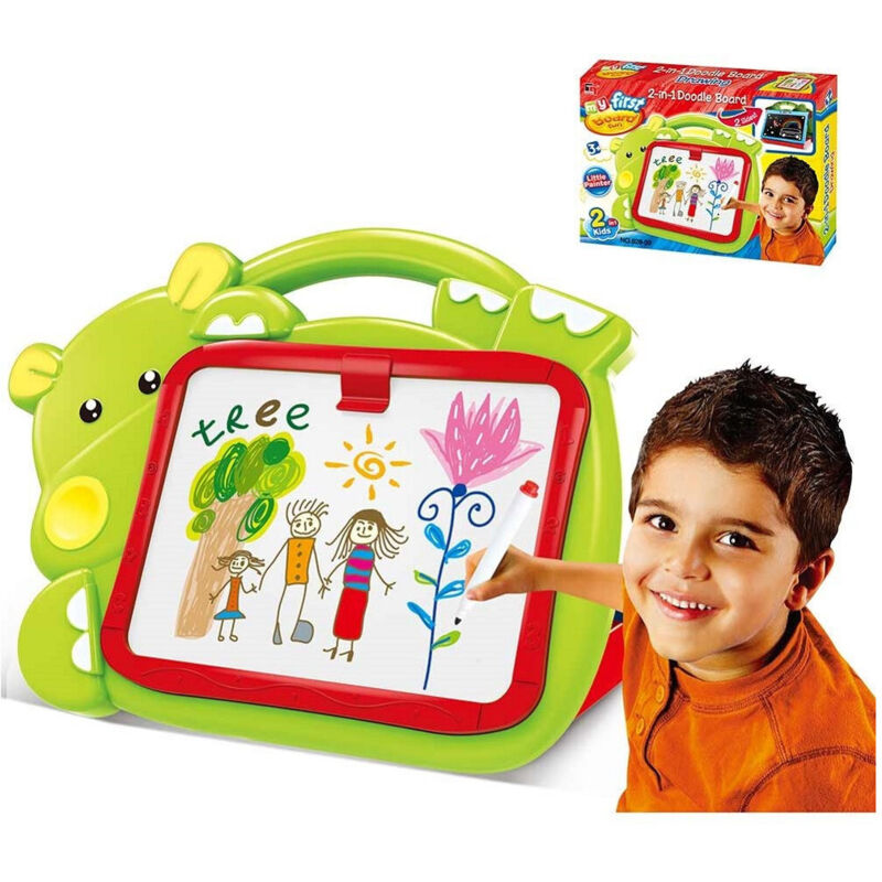 foto del prodotto trade shop traesio lavagna lavagnetta per bambini hippo 2in1 con gessetti cassino pennarelli verde 