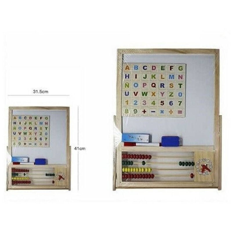 foto del prodotto trade shop traesio lavagna magnetica in legno con pallottoriere abaco lettere per bambini 