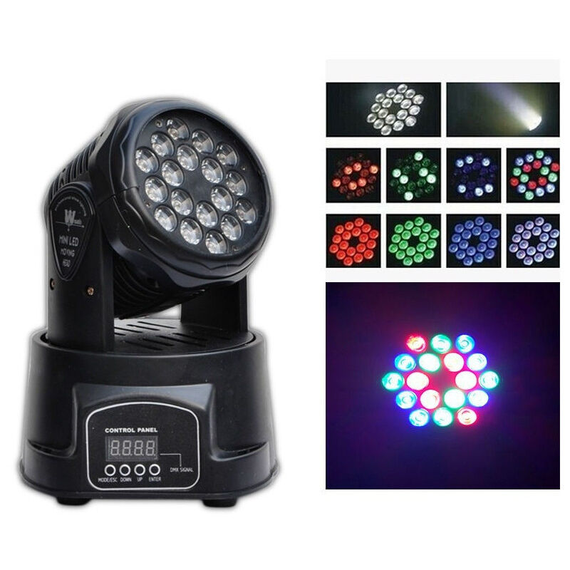 foto del prodotto trade shop traesio led mini moving head light luce 18x3w raggio rgb la lampada party feste 