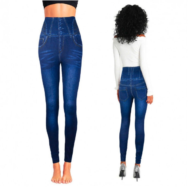 foto del prodotto trade shop traesio leggings termici n9050 effetto denim ruinur mod. maia con interno felpato blu xl xxl