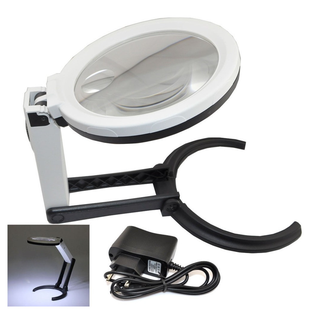 foto del prodotto trade shop traesio lente di ingrandimento da tavolo lampada con 10 led portatile 120 mm a 28mm 