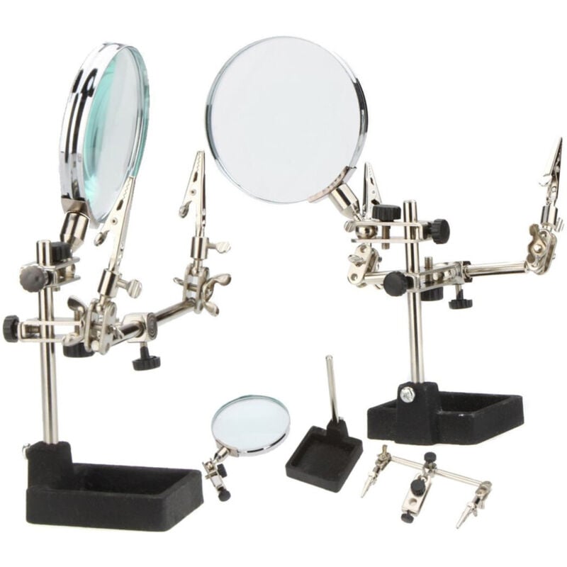 foto del prodotto trade shop traesio - lente ingrandimento con pinze da tavolo tool riparazioni saldature orientabile -