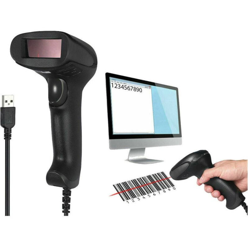 foto del prodotto trade shop traesio lettore codice a barre barcode scanner con cavo usb pistola laser q a202 
