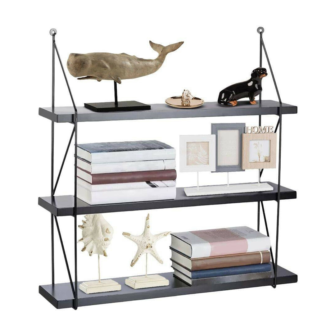 foto del prodotto trade shop traesio libreria mensole scaffale parete design moderna legno metallo 3 ripiani nero 
