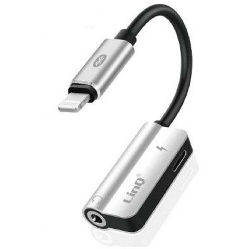 foto del prodotto trade shop traesio linq adattatore 2in1 da 8 pin a lightning jack 3,5mm audio bluetooth ricarica av9044 