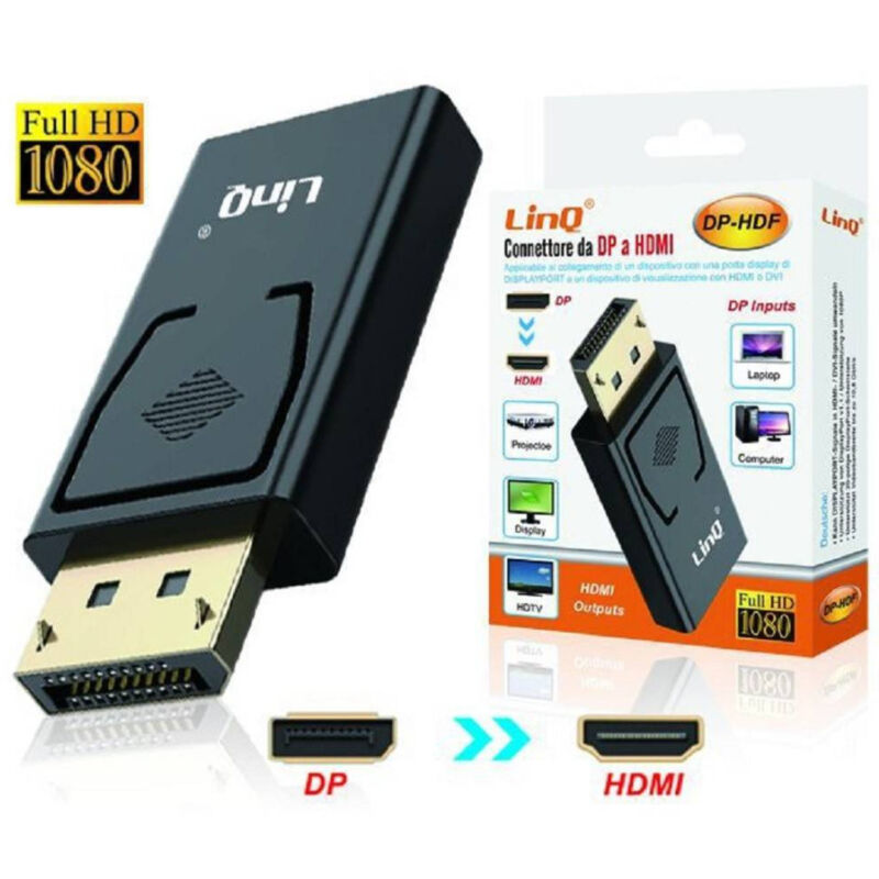 foto del prodotto trade shop traesio linq adattatore convertitore connettore dp displayport maschio a hdmi femmina dp hdf 