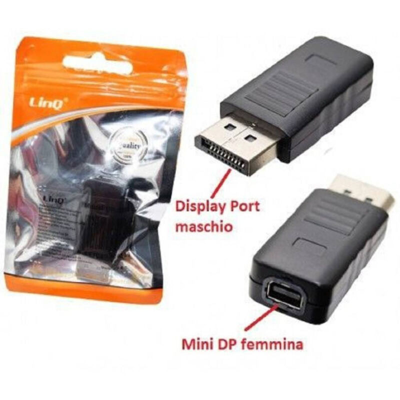 foto del prodotto trade shop traesio linq adattatore convertitore da displayport maschio a mini displayport femmina dp 2209 