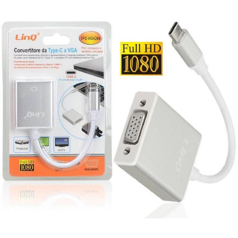 foto del prodotto trade shop traesio linq adattatore convertitore da type c a vga per pc smartphone full hd 1080 tpc vga266 