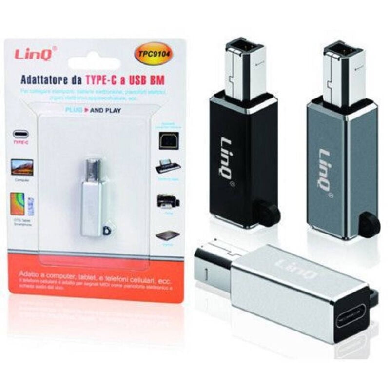 foto del prodotto trade shop traesio linq adattatore da type c femmina a usb bm maschio per stampanti sintetizzatori tpc9104 