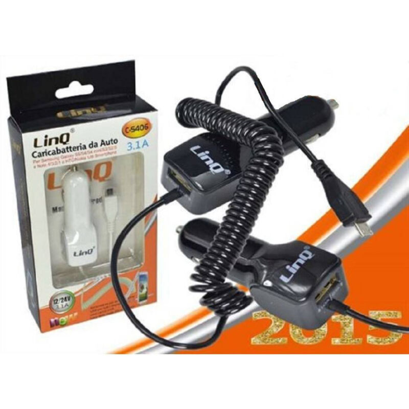 foto del prodotto trade shop traesio linq alimentatore caricabatteria da auto micro usb 3.1a 12 24v con ingresso usb c s406 