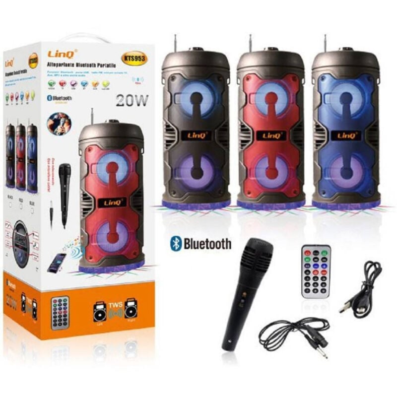 immagine 0 del prodotto trade shop traesio linq altoparlante speaker cassa bluetooth portatile kts953 20w microfono wireless usb 