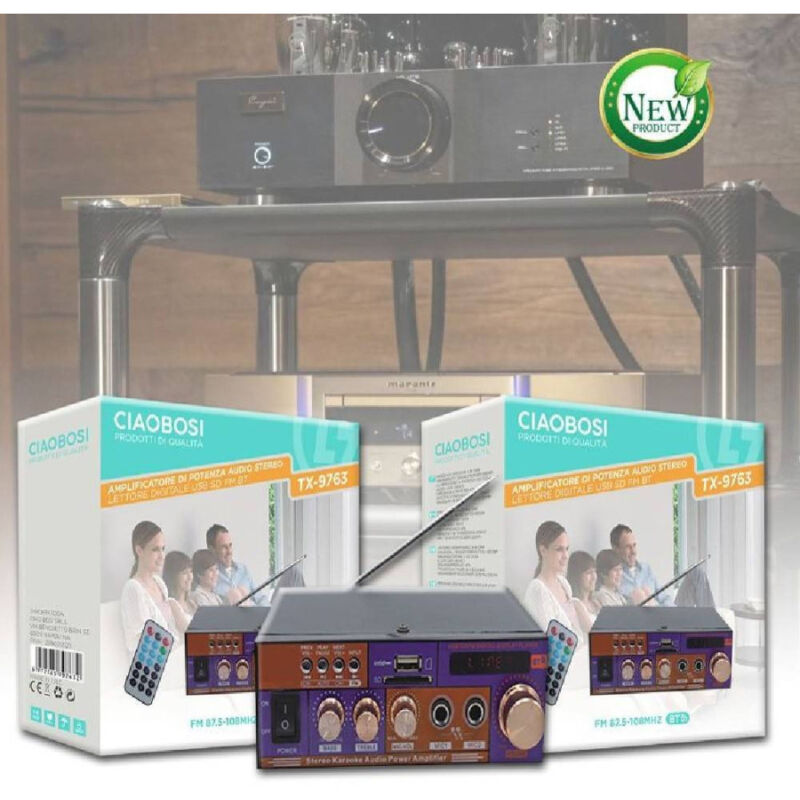 foto del prodotto trade shop traesio linq amplificatore di potenza audio stereo con lettore digitale usb sd fm bt tx 9763 