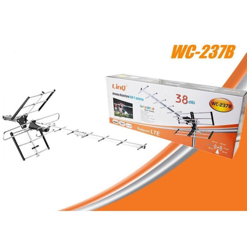 foto del prodotto trade shop traesio linq antenna tv uhf dvb t dvb t2 digitale esterno amplificata hdtv lte 38dbi wc 237b 