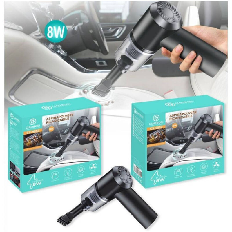 foto del prodotto trade shop traesio linq aspirapolvere a pistola 2 in 1 casa auto ricaricabile usb con led 8 watt cx 9532 
